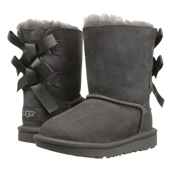 NEW UGG Sizes 10, 11 Kids' Bailey Bow II Water Resistant Shearling Boots - Grey - Picture 1 of 7
